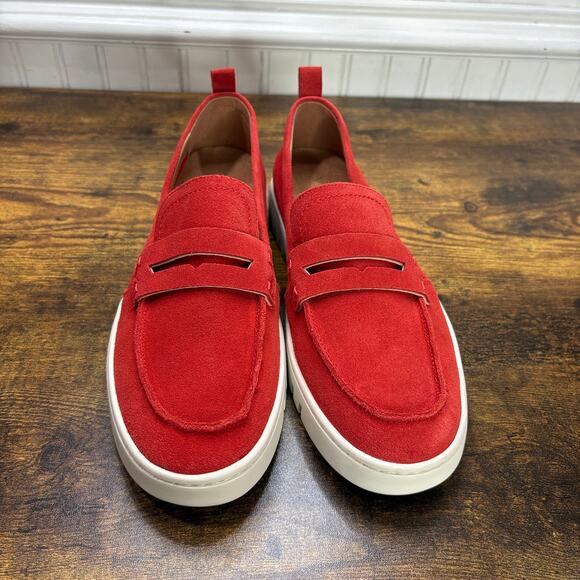 Vionic Women Size 9 Shoes Uptown Penny Loafers Red Suede Flexible Comfort Travel - Picture 2 of 8